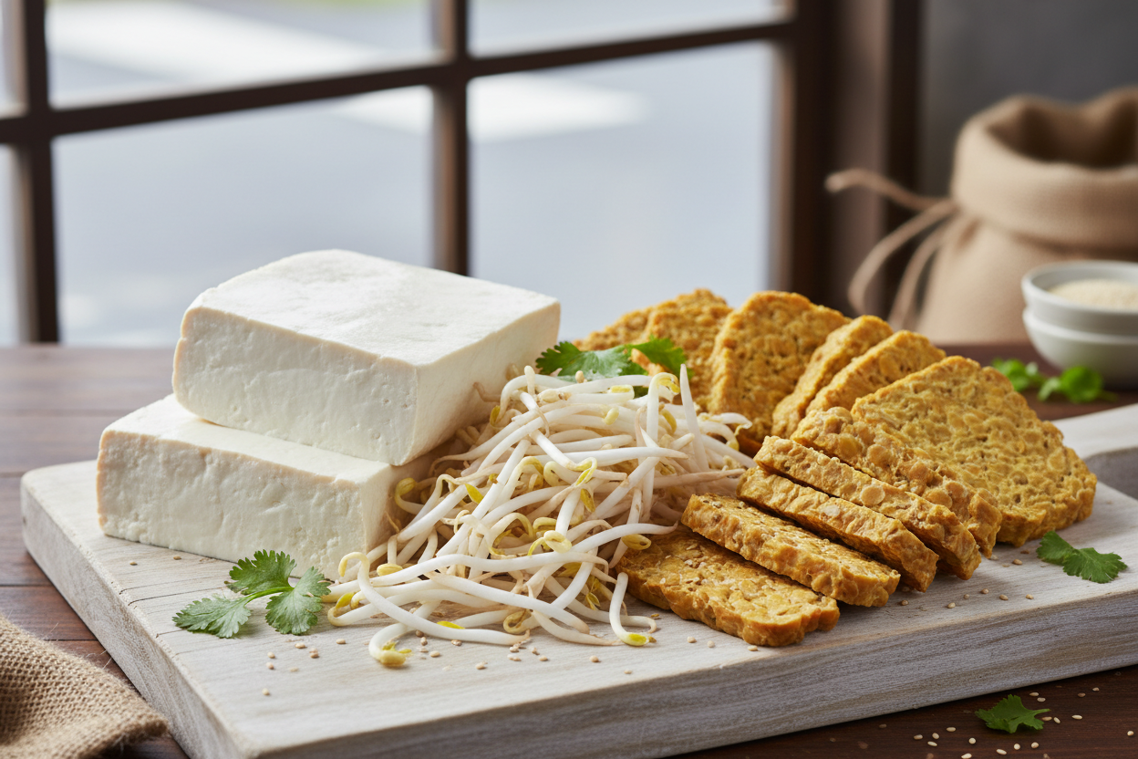 Tofu, Bean Sprouts, and Tempeh