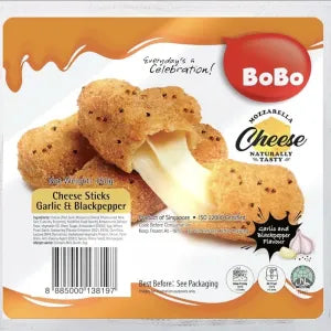 Bobo, Mozarella Cheese Sticks Garlic & Blackpepper grocery product available in Singapore from Shah Fresh Frozen